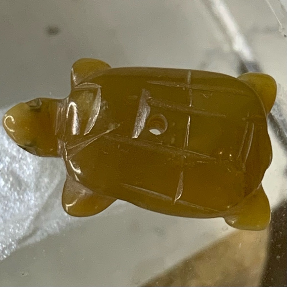 Yellow Gemstone Turtle Fetish Bead Native American Style Top Drilled Animal .7"